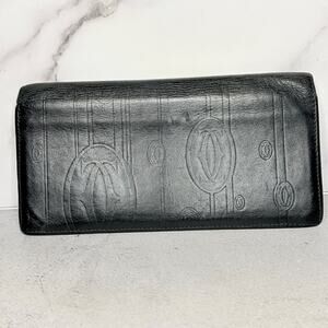 Cartier Black Leather Bifold Wallet – 12 Card Slots, Zip Coin Compartment